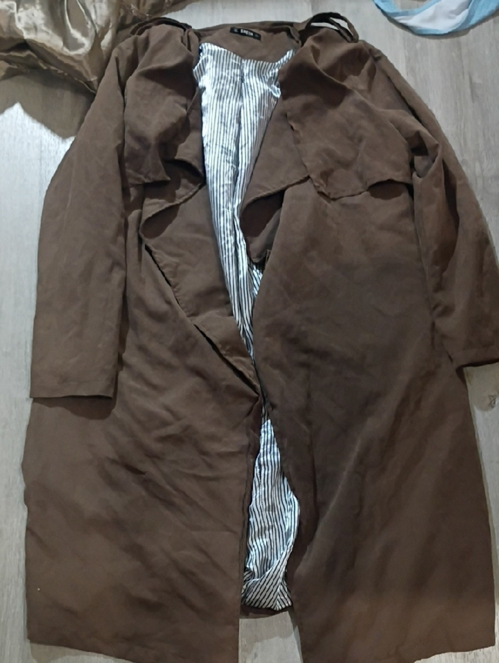 SHEIN Brown Men's Trench Coat with Striped Lining